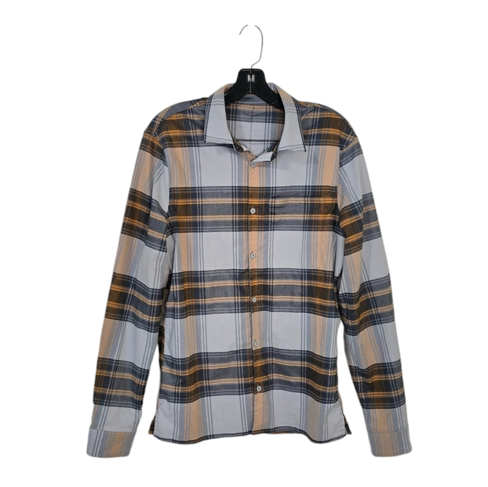 lululemon athletica Gray and Tan Plaid Casual Button Down Shirt